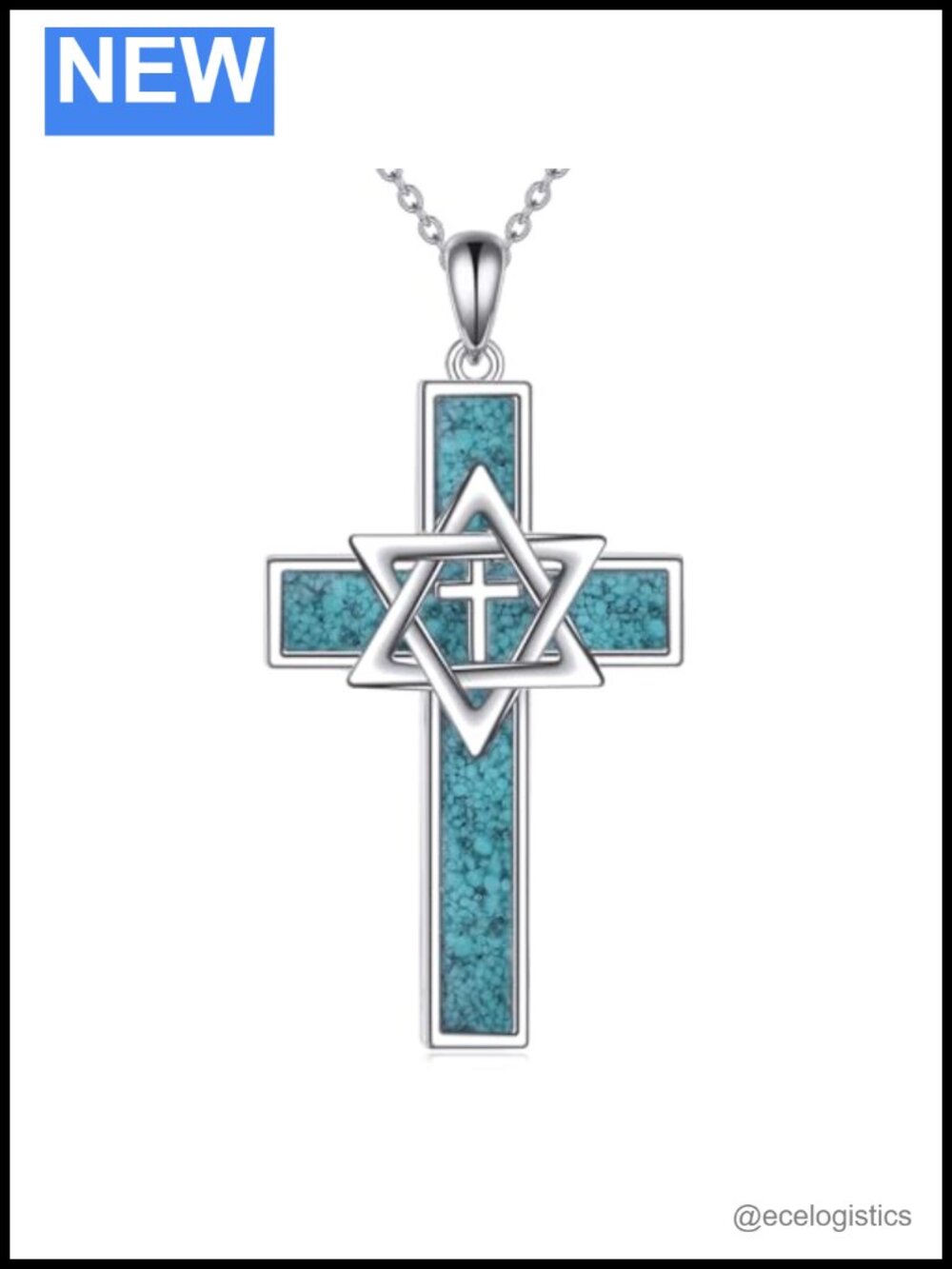 Sterling Silver Star of David Cross Turquoise Pendant Necklace Religious
